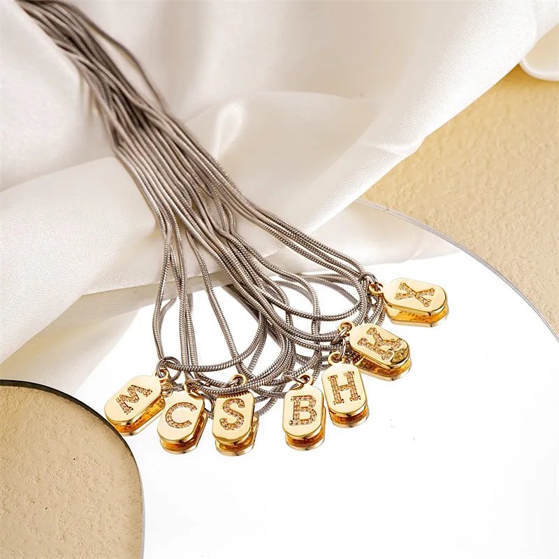 Wholesale Stainless Steel Zircon Inlaid English Letter Necklaces light_wish_jewels