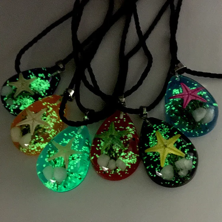 Wholesale Starfish Luminous Stone Resin Necklace