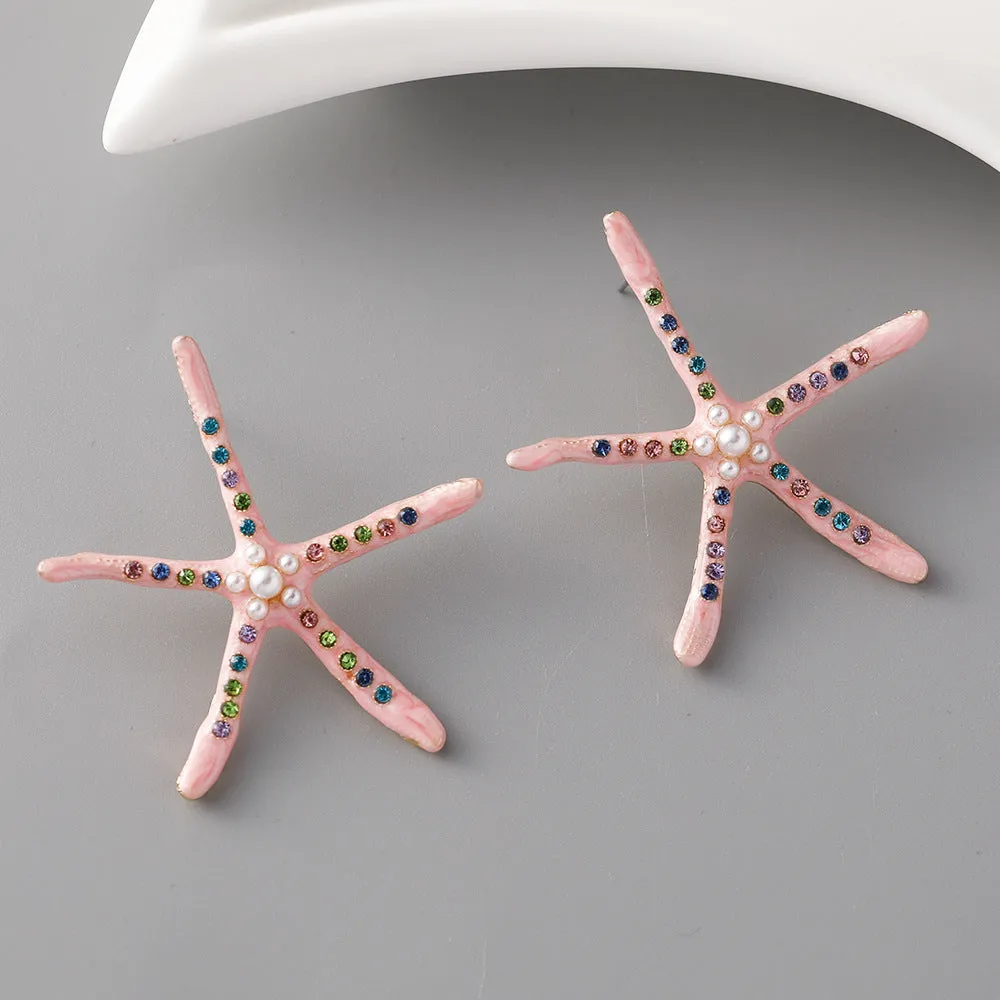 Wholesale Starfish Pearl Alloy Earrings