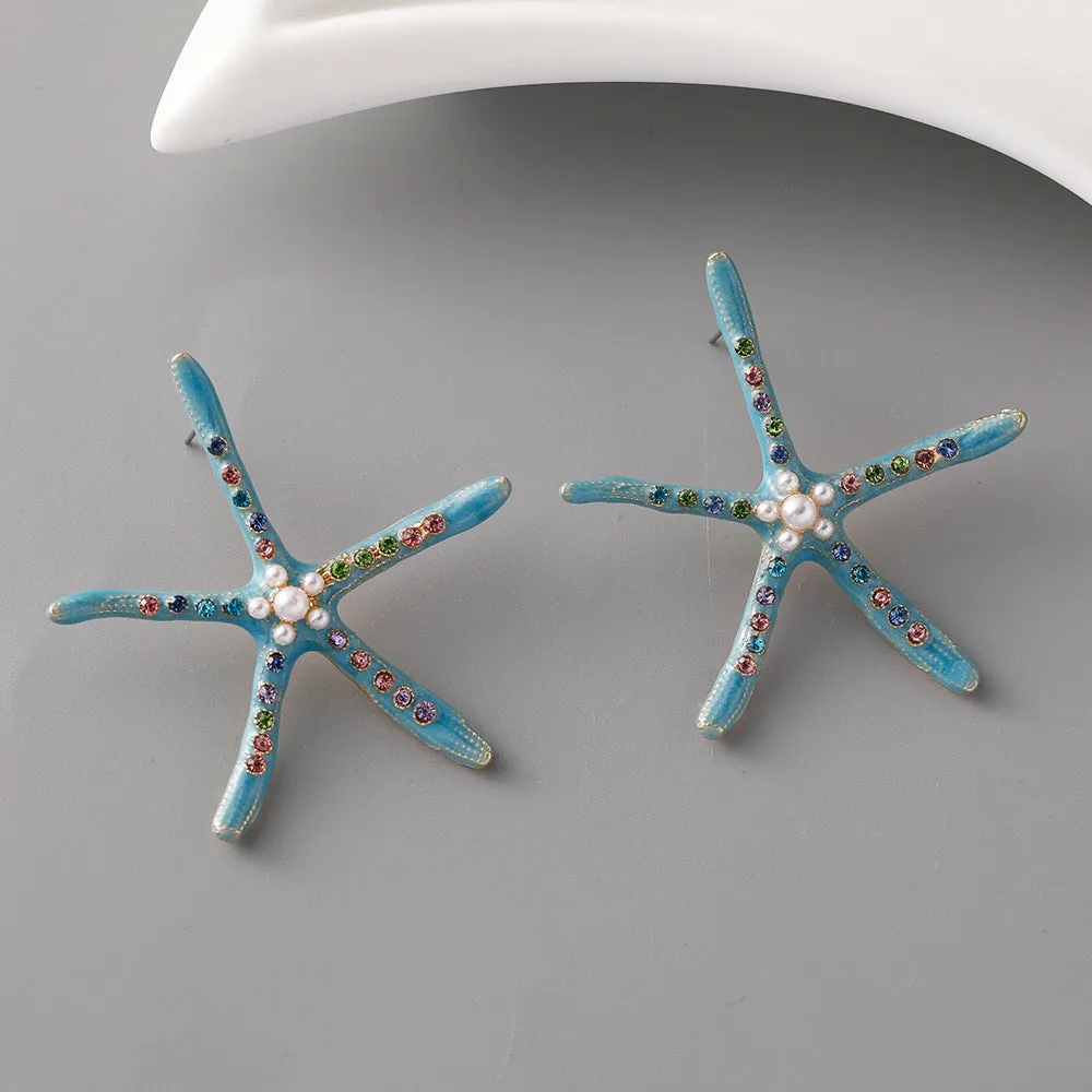 Wholesale Starfish Pearl Alloy Earrings