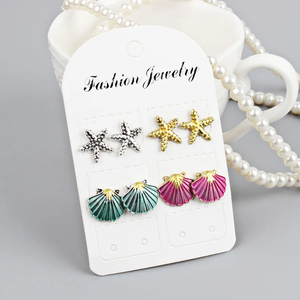Wholesale Starfish Seashell 4 Pieces Alloy Earrings