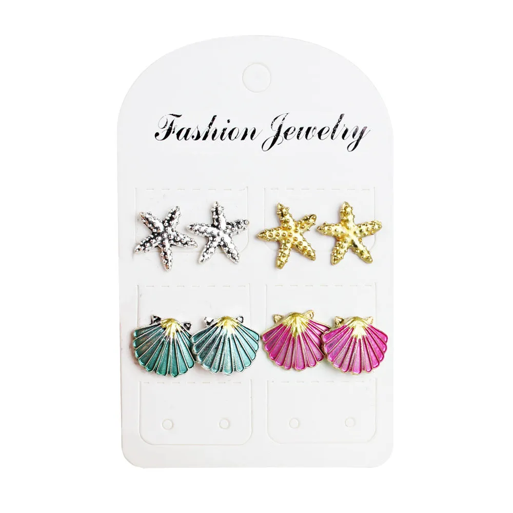 Wholesale Starfish Seashell 4 Pieces Alloy Earrings
