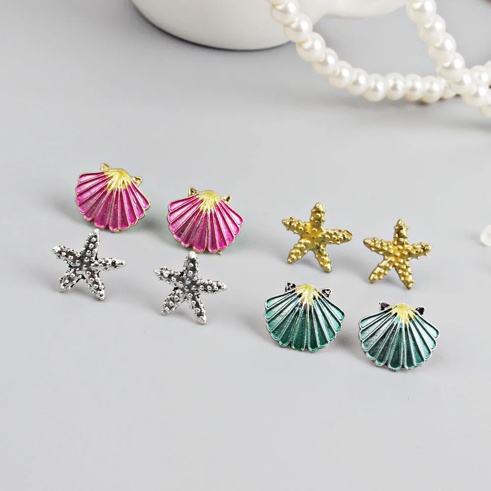 Wholesale Starfish Seashell 4 Pieces Alloy Earrings