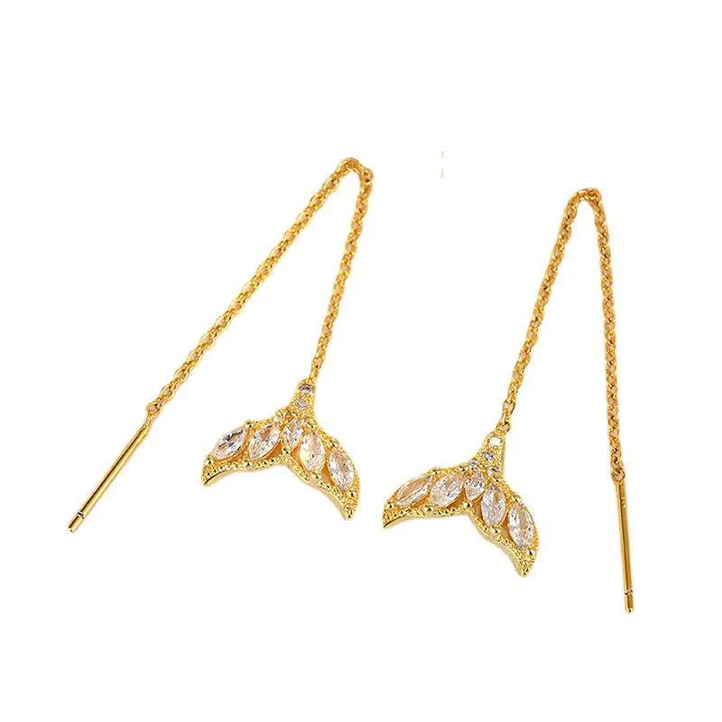 Wholesale Sterling Silver Fish Tail Full Zirconium Openwork Mermaid Earrings