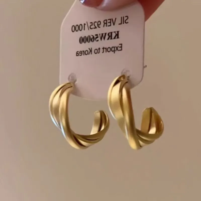 Wholesale Suitable for square face ~ retro matte golden earrings French hoop earrings