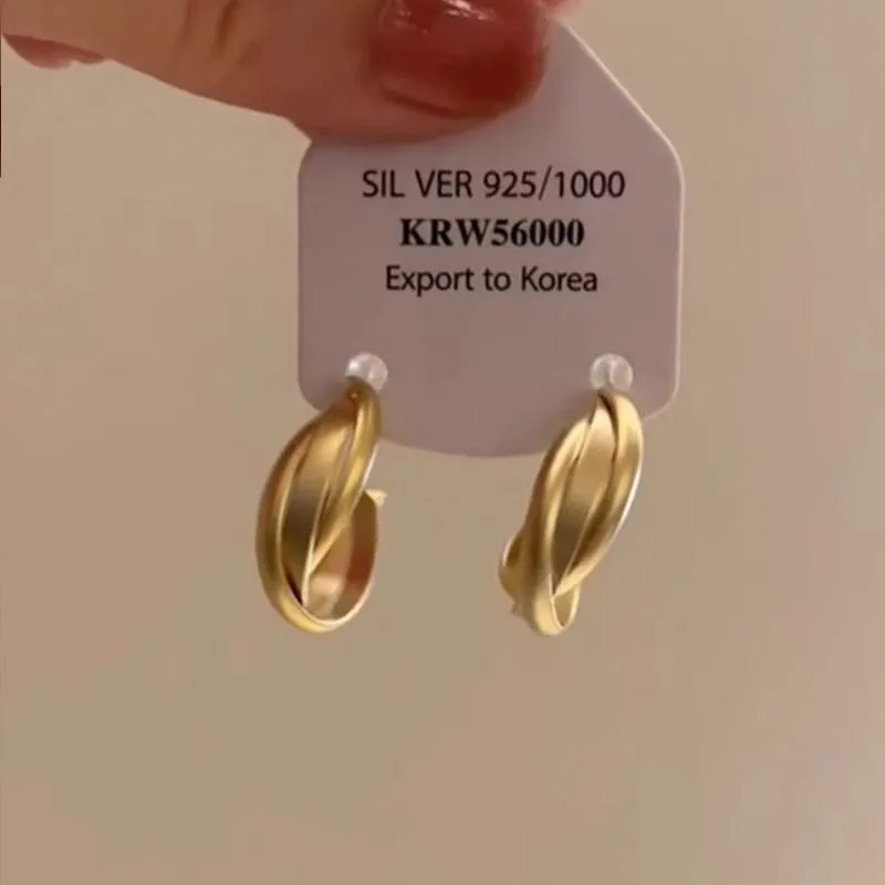 Wholesale Suitable for square face ~ retro matte golden earrings French hoop earrings