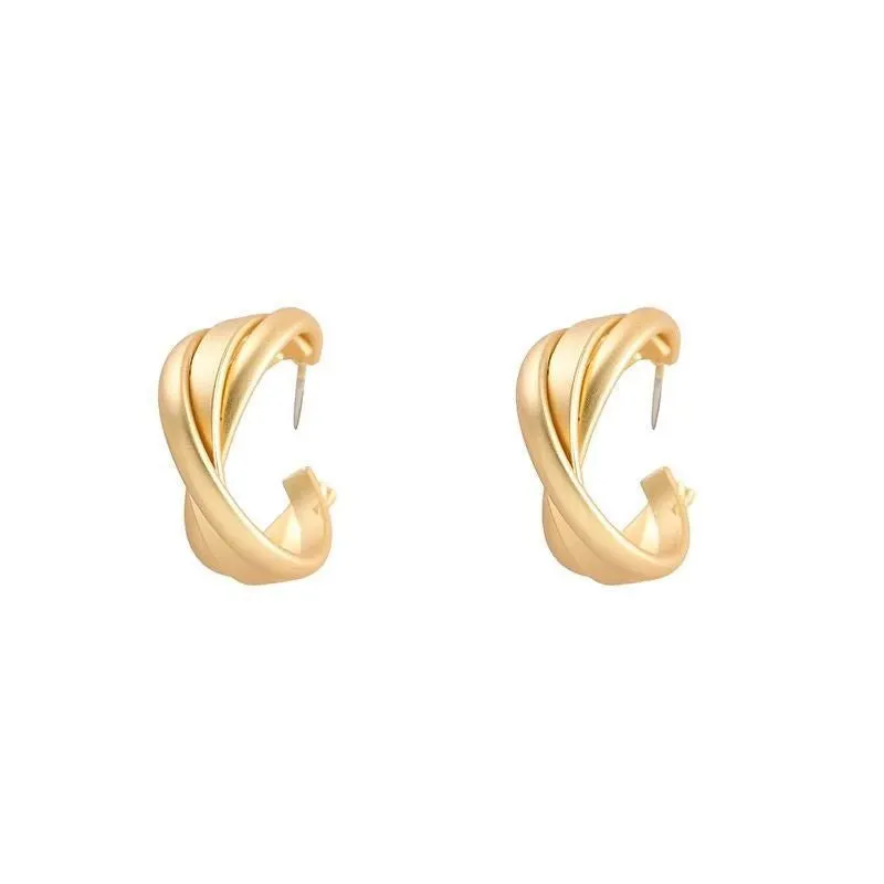 Wholesale Suitable for square face ~ retro matte golden earrings French hoop earrings light_wish_jewels