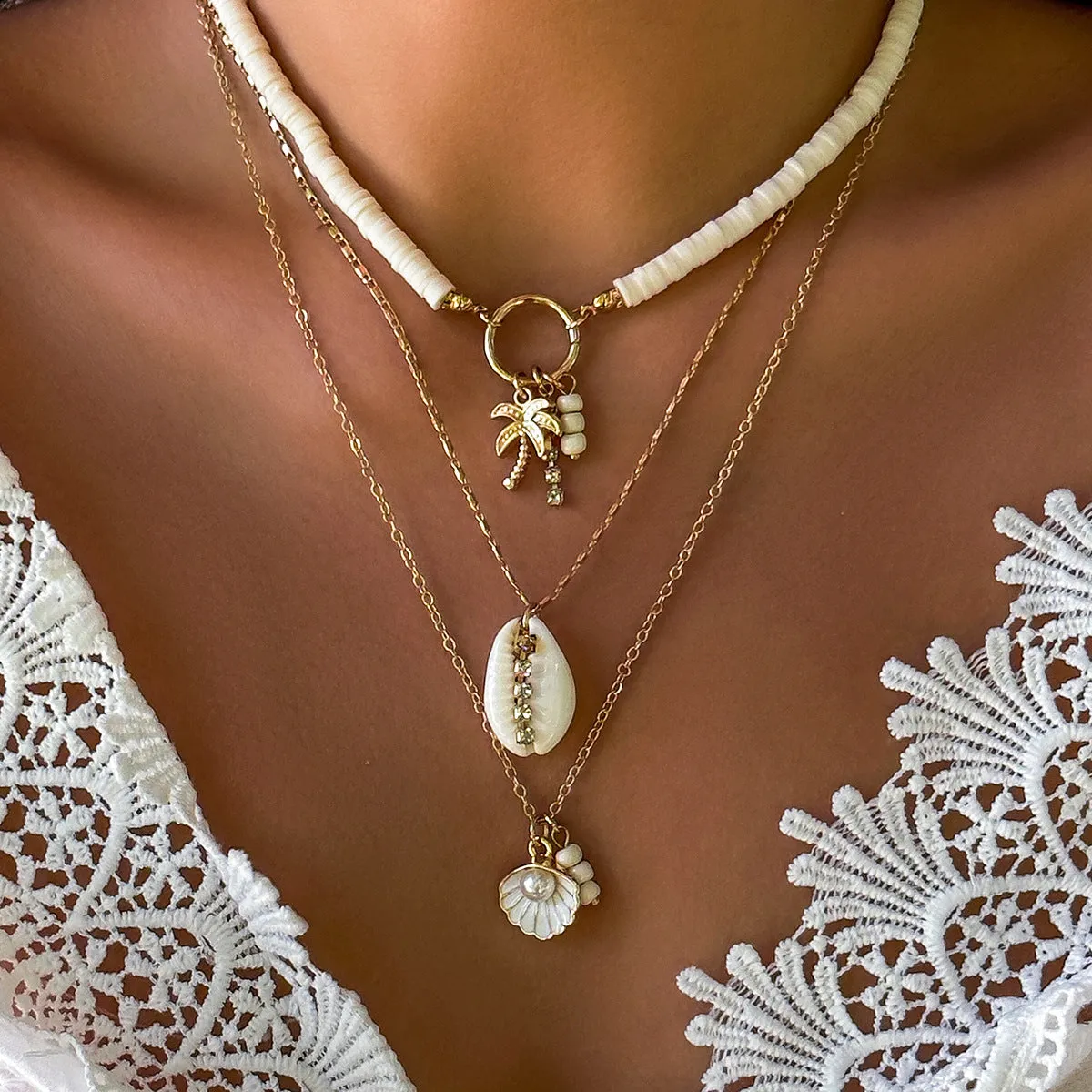 Wholesale Sunflower Multi-layered Pearl Shell Necklace