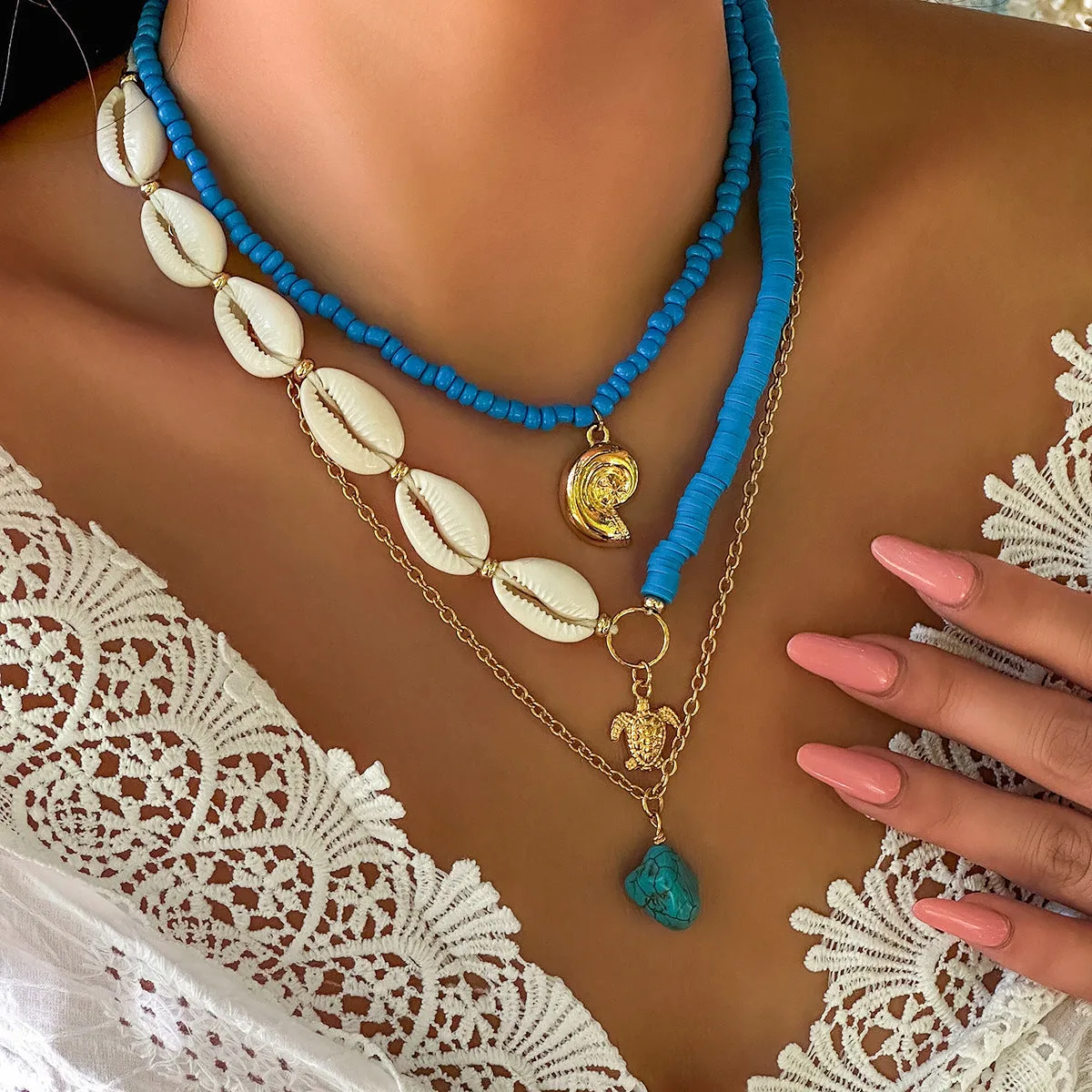 Wholesale Sunflower Multi-layered Pearl Shell Necklace
