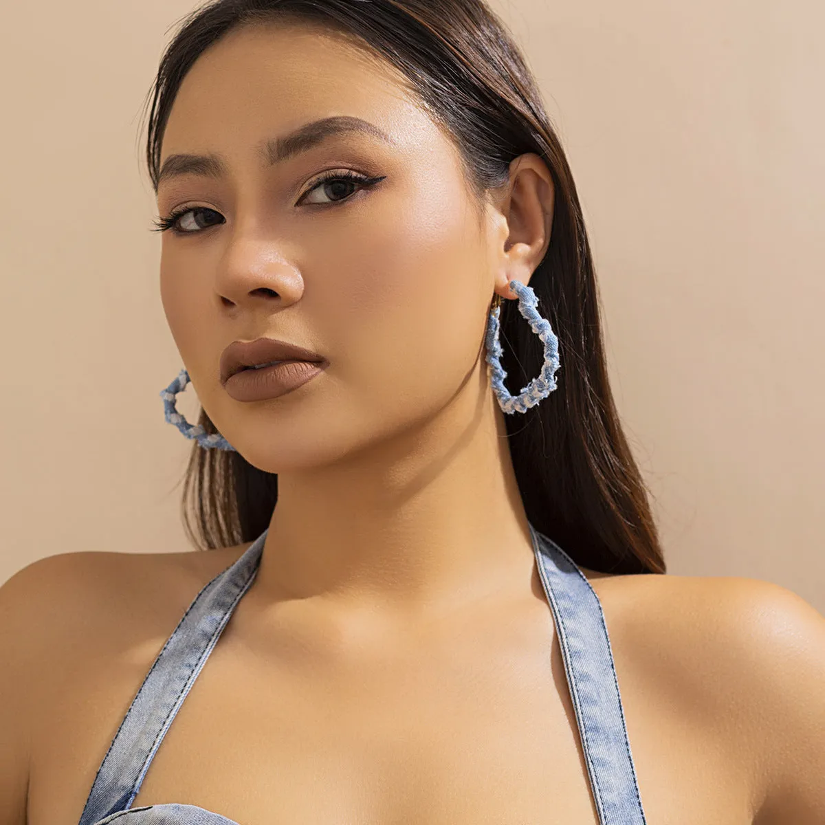 Wholesale Sweet and Cool Geometric Ring Denim Earrings
