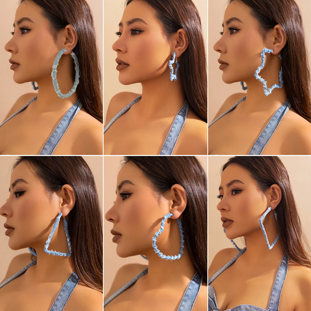 Wholesale Sweet and Cool Geometric Ring Denim Earrings