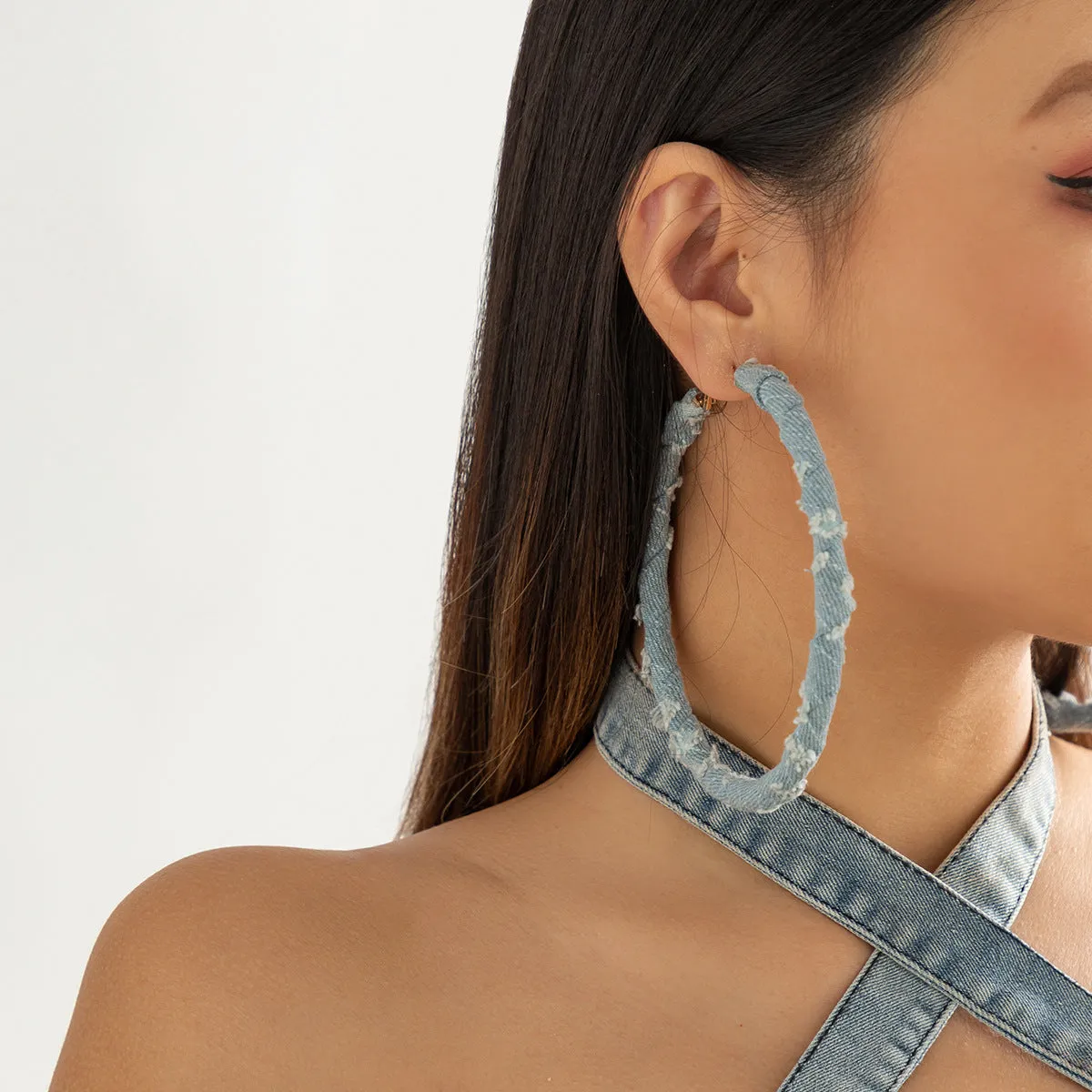 Wholesale Sweet and Cool Geometric Ring Denim Earrings