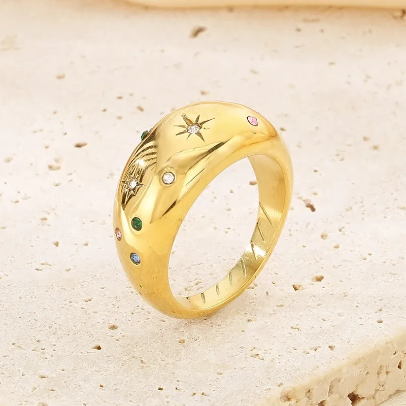 Wholesale Sweet Personality Single Row Diamond Fashion Temperament Colorful Eight-pointed Star Stainless Steel Rings