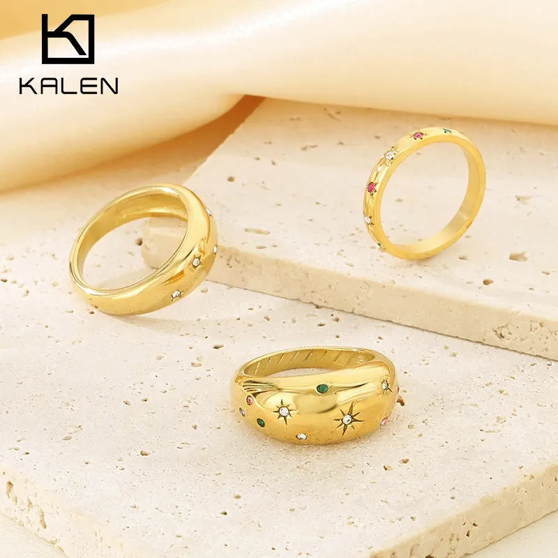Wholesale Sweet Personality Single Row Diamond Fashion Temperament Colorful Eight-pointed Star Stainless Steel Rings light_wish_jewels