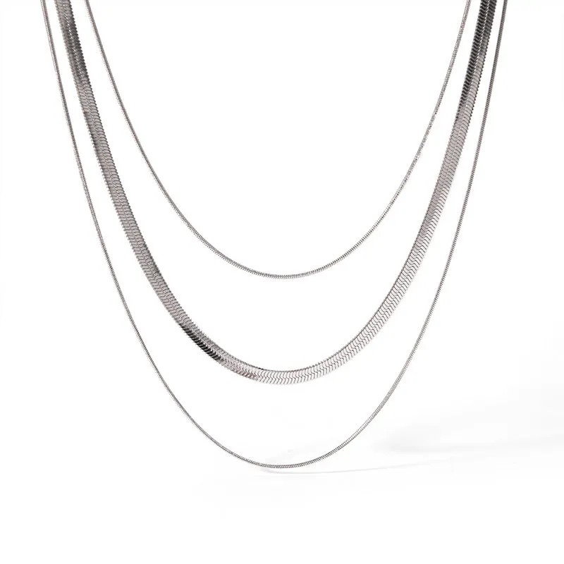 Wholesale Temperament Three-layer Blade Snake Bone Chain Minimalist All-match Gold-plated Stainless Steel Necklaces
