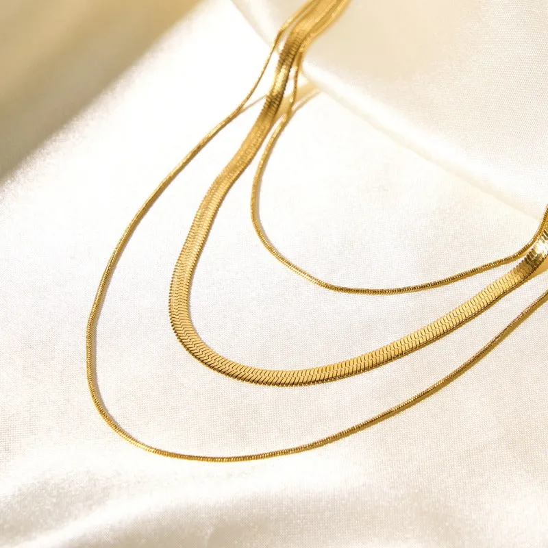 Wholesale Temperament Three-layer Blade Snake Bone Chain Minimalist All-match Gold-plated Stainless Steel Necklaces