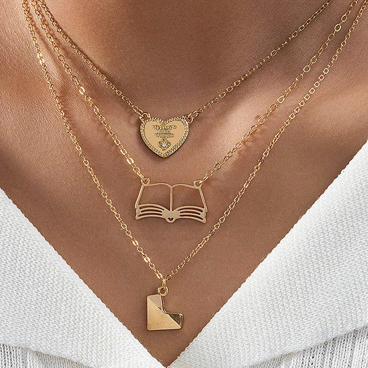 Wholesale three-dimensional heart pendant literary temperament ladies necklace suit light_wish_jewels