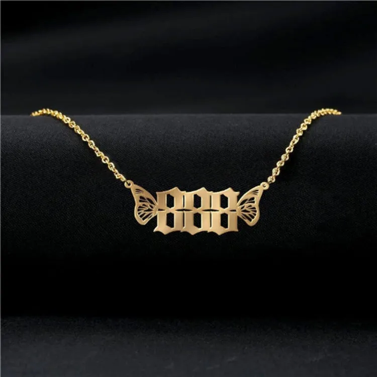 Wholesale Titanium Steel Angel 000-999 Lucky Number Vacuum Plating 18K Necklace