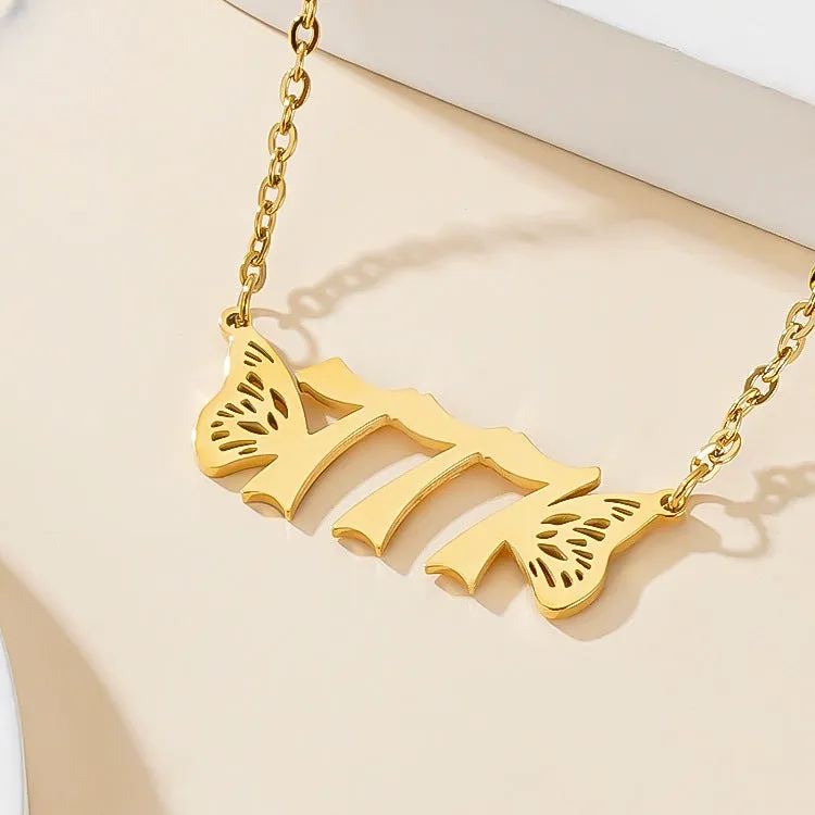 Wholesale Titanium Steel Angel 000-999 Lucky Number Vacuum Plating 18K Necklace light_wish_jewels