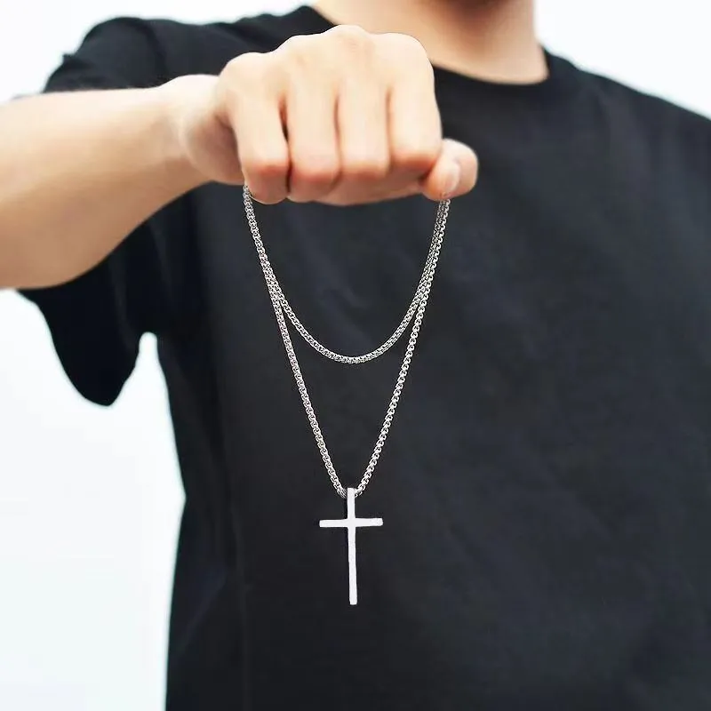 Wholesale Titanium Steel Cross Necklace Pendant Sweater Chain light_wish_jewels