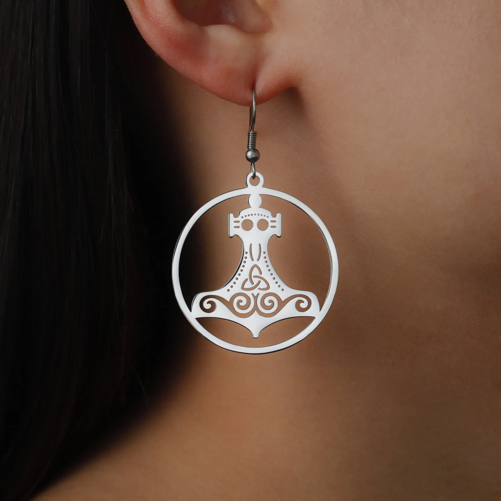 Wholesale Titanium Steel Cut Ring Hollow Earrings