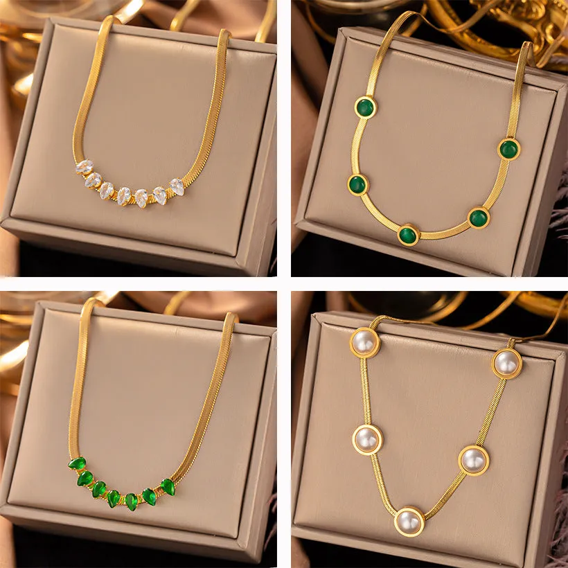 Wholesale Titanium Steel Double Layer Turquoise Pendant Necklace