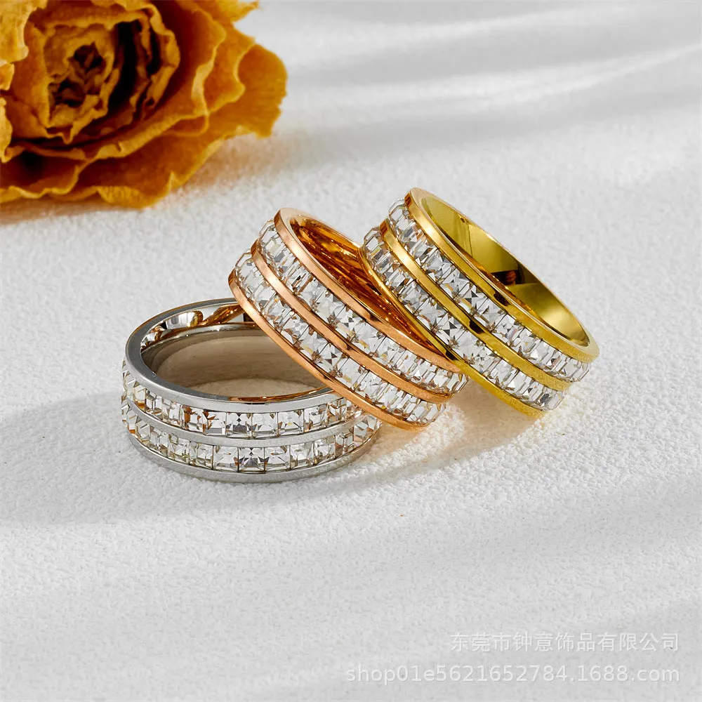 Wholesale Titanium Steel Double Row Diamonds Full of Stars Fashion Personality Trend Niche Design Exquisite Rings