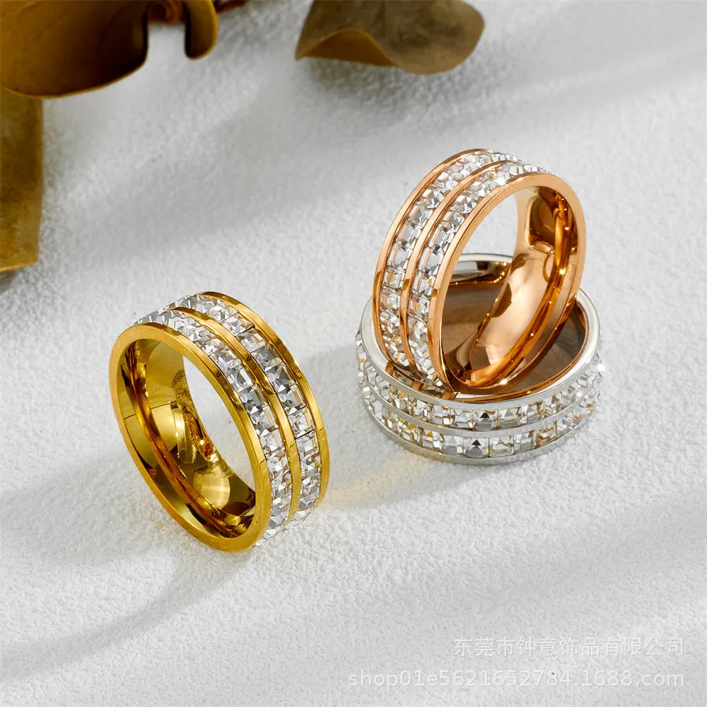 Wholesale Titanium Steel Double Row Diamonds Full of Stars Fashion Personality Trend Niche Design Exquisite Rings light_wish_jewels
