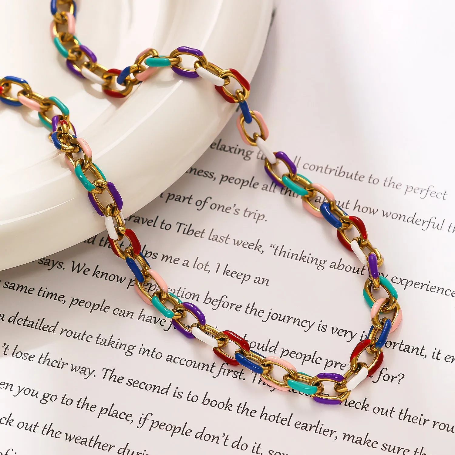 Wholesale Titanium Steel Enamel Drop Glue Seven Color Cuban Necklaces light_wish_jewels