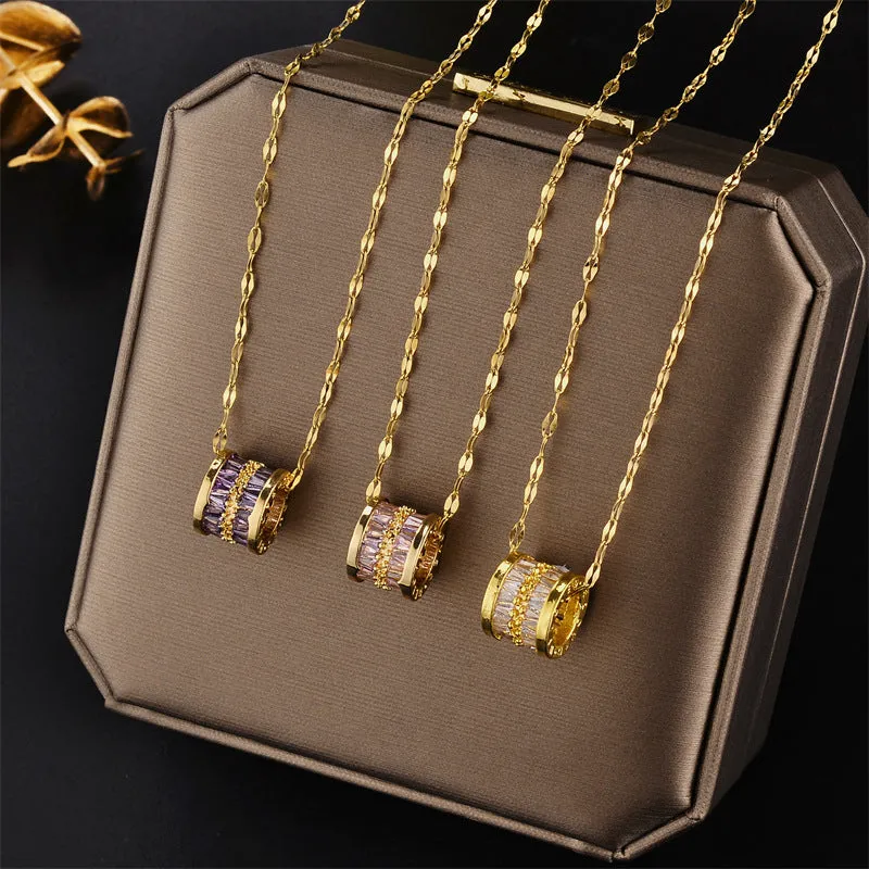 Wholesale Titanium steel gold full diamond necklace gold-plated clavicle chain light_wish_jewels