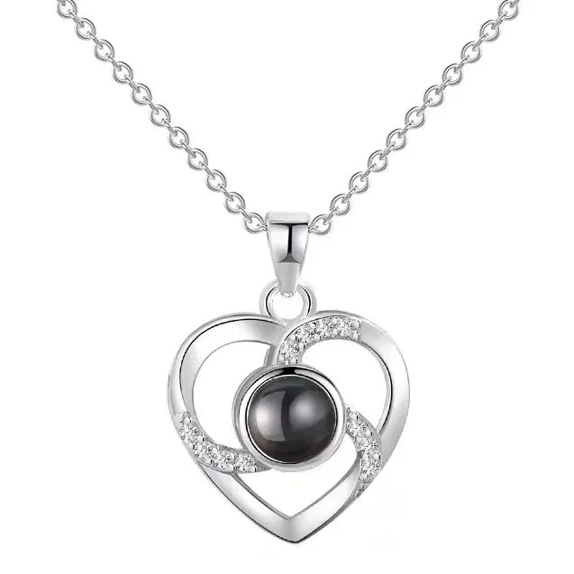 Wholesale Titanium Steel Heart Projection Necklaces