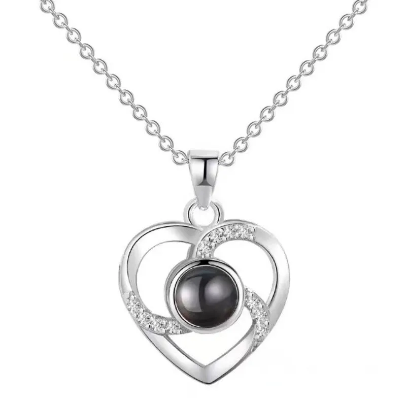Wholesale Titanium Steel Heart Projection Necklaces