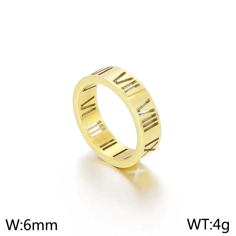 Wholesale Titanium Steel Hollow Roman Numeral Rings