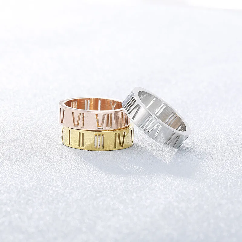 Wholesale Titanium Steel Hollow Roman Numeral Rings