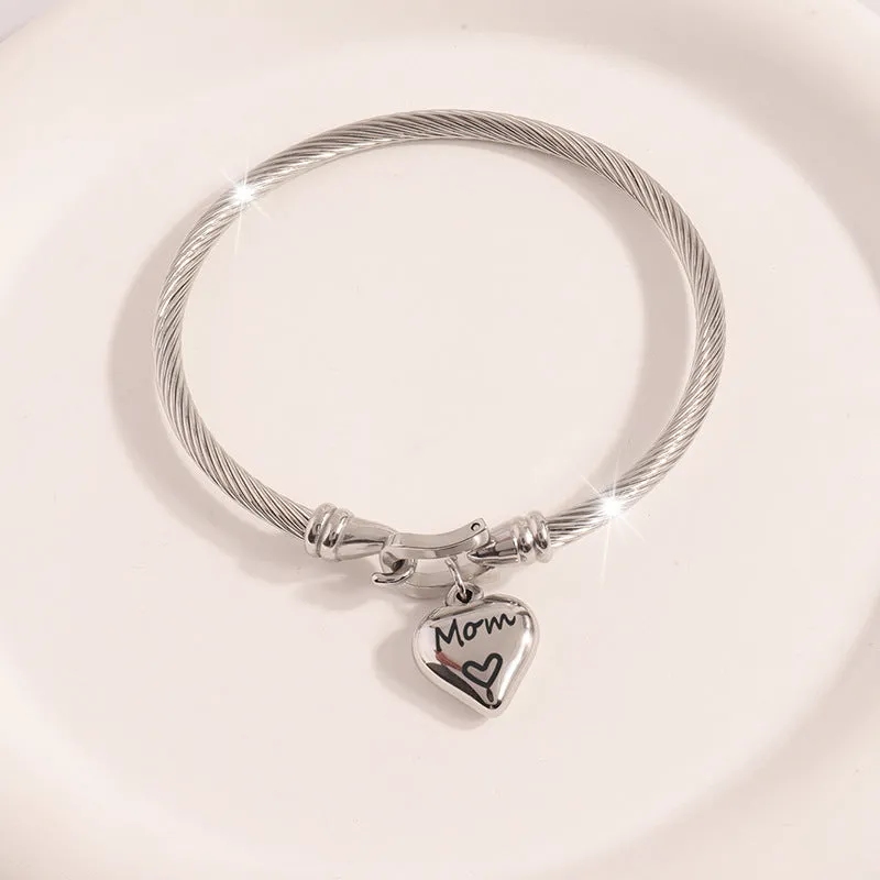 Wholesale Titanium Steel Horseshoe Hook Elastic Love Engraving Bracelet
