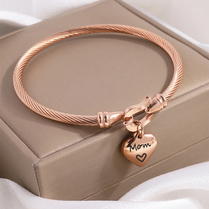 Wholesale Titanium Steel Horseshoe Hook Elastic Love Engraving Bracelet