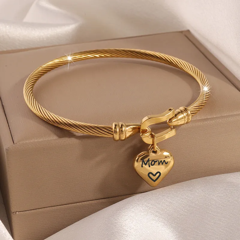 Wholesale Titanium Steel Horseshoe Hook Elastic Love Engraving Bracelet light_wish_jewels
