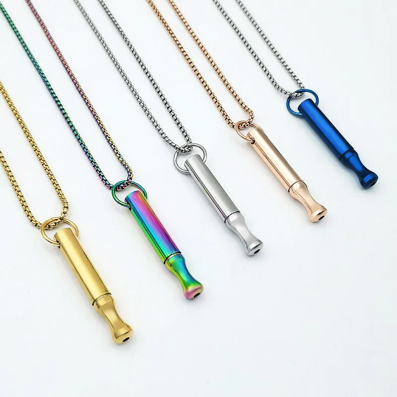 Wholesale Titanium Steel Mindfulness Breathing Meditation Calming Waist Round Tube Whistle Stress Relief Necklaces light_wish_jewels