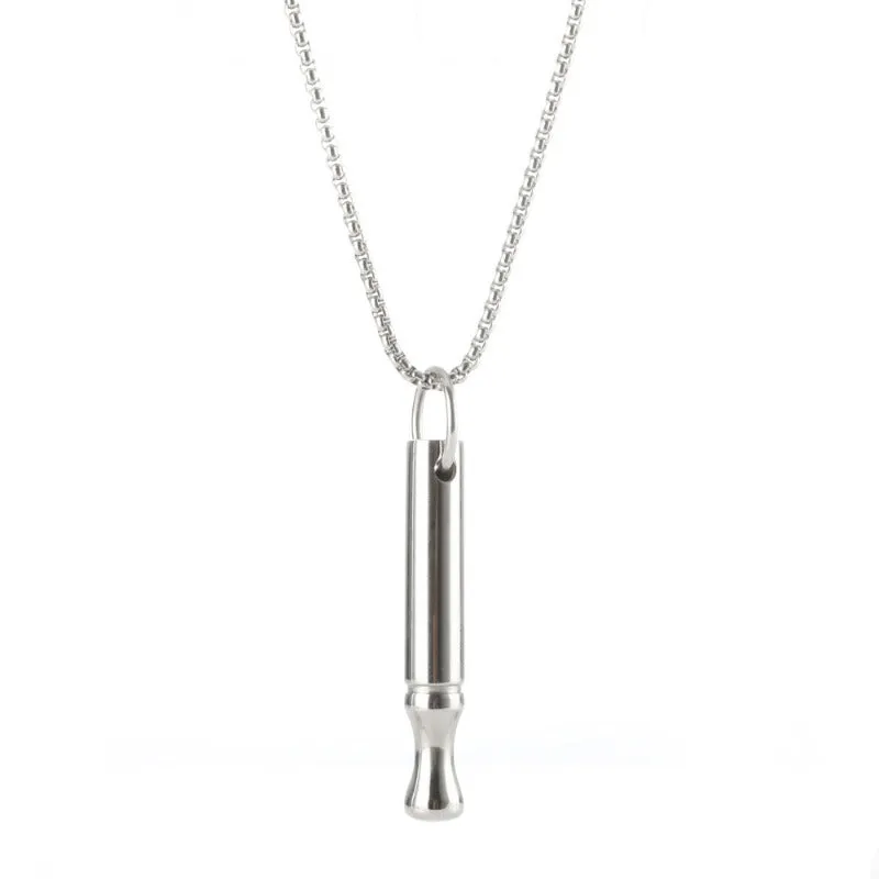 Wholesale Titanium Steel Mindfulness Breathing Meditation Calming Waist Round Tube Whistle Stress Relief Necklaces