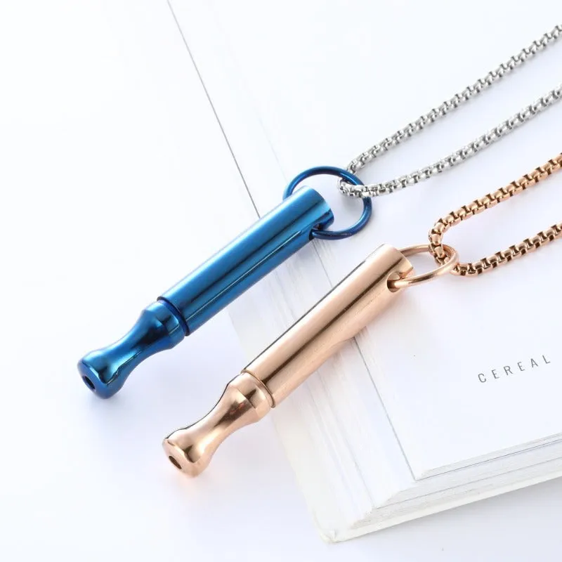 Wholesale Titanium Steel Mindfulness Breathing Meditation Calming Waist Round Tube Whistle Stress Relief Necklaces