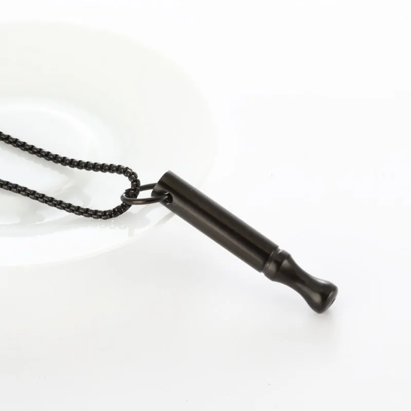 Wholesale Titanium Steel Mindfulness Breathing Meditation Calming Waist Round Tube Whistle Stress Relief Necklaces
