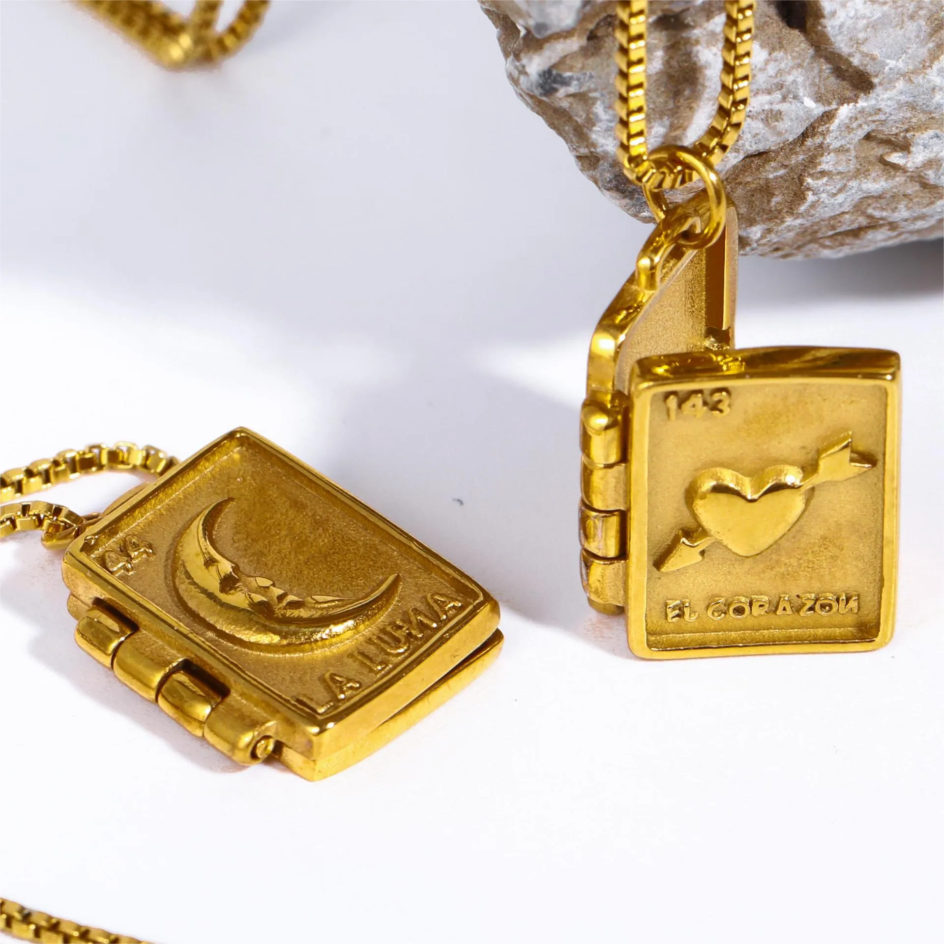 Wholesale Titanium Steel Moon Love Album Necklaces light_wish_jewels