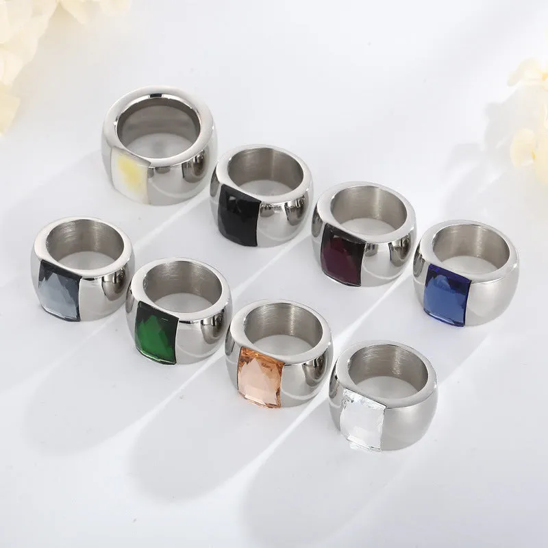 Wholesale Titanium Steel Multi-color Personality Simple Fashion Atmosphere Glass Wide Face Rings