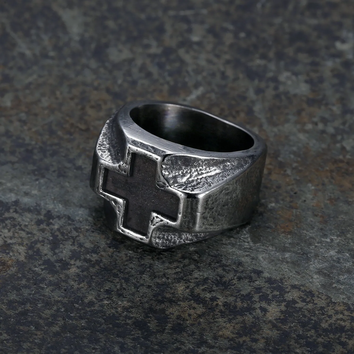 Wholesale titanium steel neutral cross retro punk silver ring light_wish_jewels