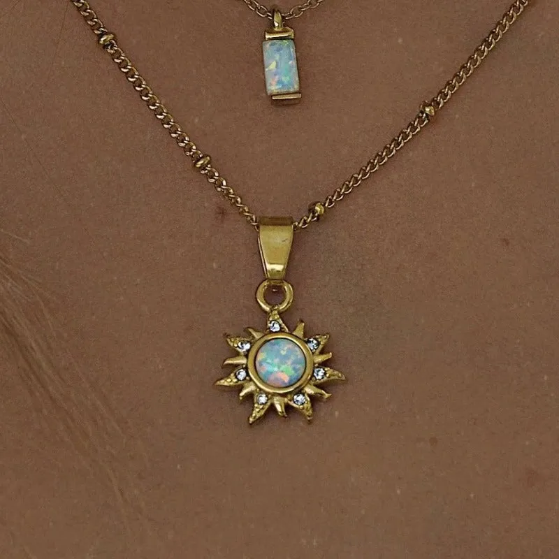 Wholesale Titanium Steel Opal Abstract Sun Pendant light_wish_jewels