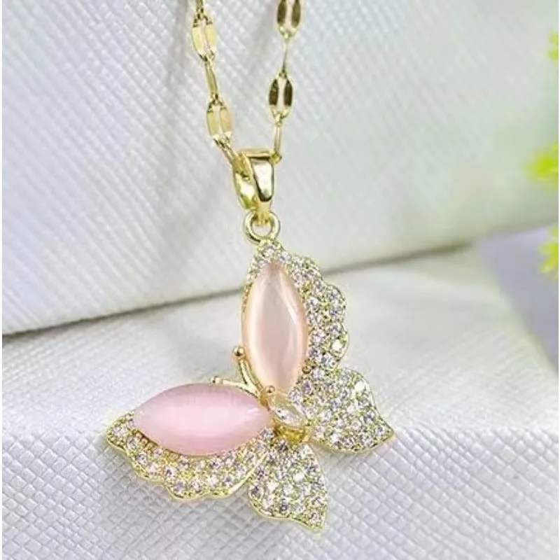 Wholesale Titanium Steel Rainbow Crystal Butterfly Necklaces light_wish_jewels