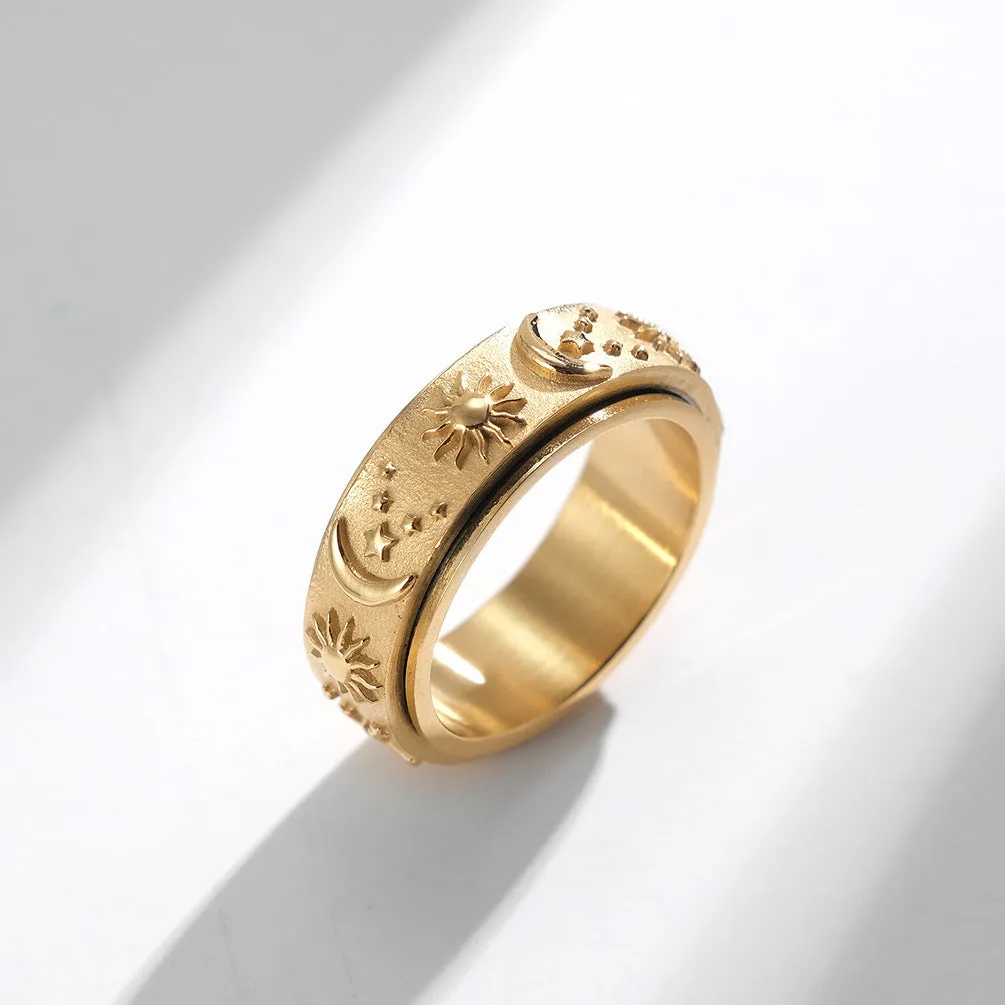 Wholesale Titanium Steel Ring Rotatable  Stress Relief Jewelry Star Moon Sun Design Fashion Accessory