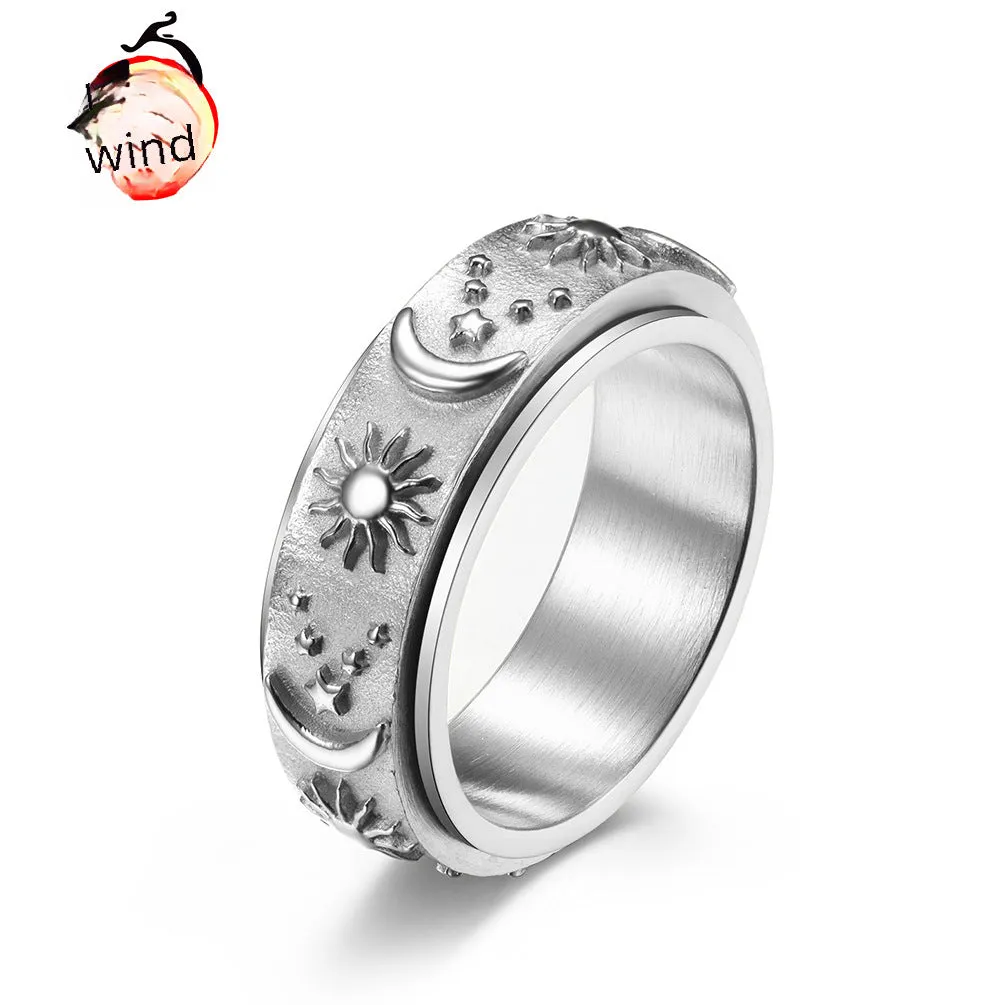Wholesale Titanium Steel Ring Rotatable  Stress Relief Jewelry Star Moon Sun Design Fashion Accessory