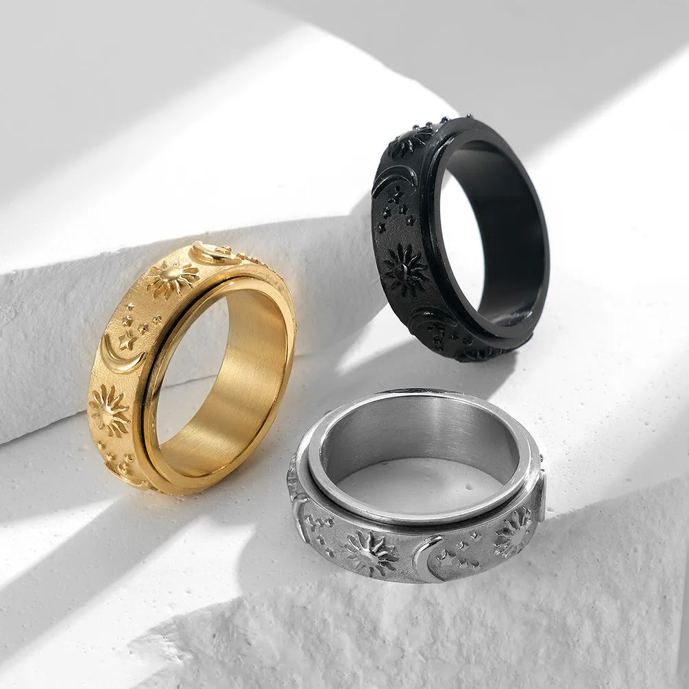 Wholesale Titanium Steel Ring Rotatable  Stress Relief Jewelry Star Moon Sun Design Fashion Accessory light_wish_jewels
