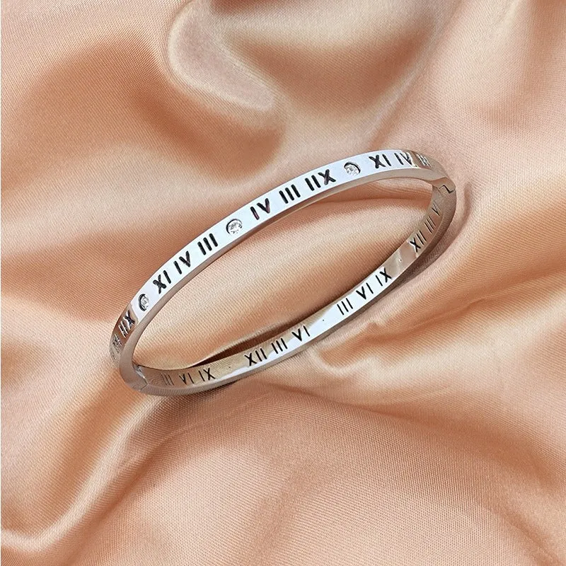 Wholesale Titanium Steel Roman Numeral Diamond Bangle
